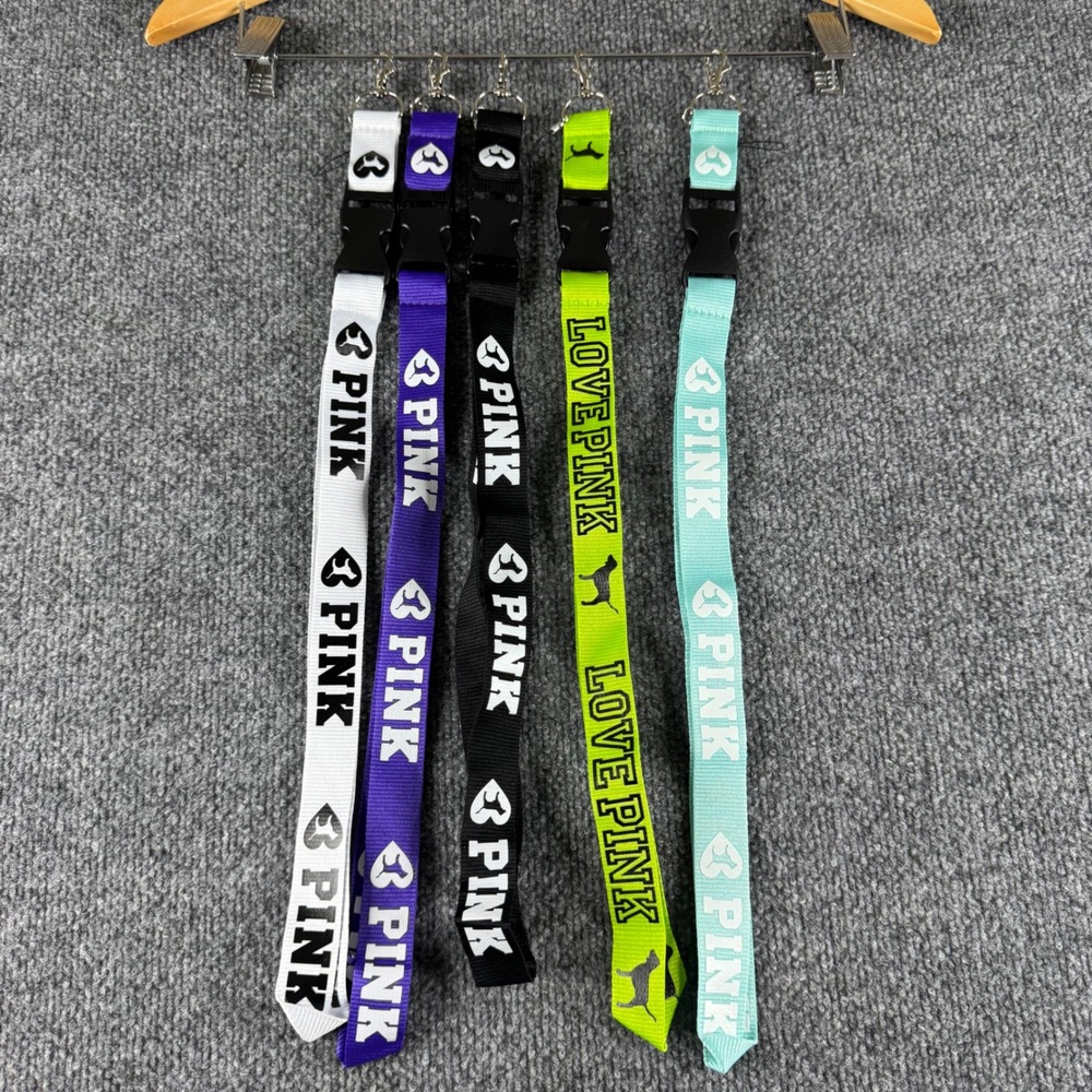 Victoria's Secret PINK Lanyard Lot 5pc Logo Dog Key Chain ID Holder Multi Color